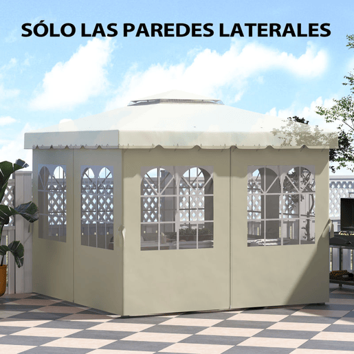 Outsunny 4 Paredes Laterais para Tenda 3x3 m Laterais de Tenda com Ganchos 8 Janelas Proteção UV Substituição Lateral para Tenda de Jardim Exterior Festa Creme