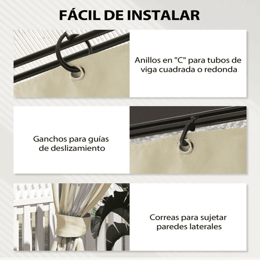 Outsunny 4 Paredes Laterais para Tenda 3x3 m Laterais de Tenda com Ganchos 8 Janelas Proteção UV Substituição Lateral para Tenda de Jardim Exterior Festa Creme