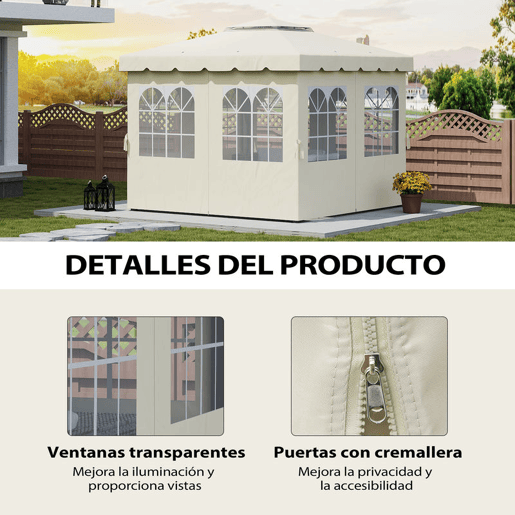 Outsunny 4 Paredes Laterais para Tenda 3x3 m Laterais de Tenda com Ganchos 8 Janelas Proteção UV Substituição Lateral para Tenda de Jardim Exterior Festa Creme