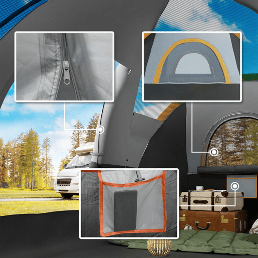 Outsunny Tenda de Campismo para 4-5 Pessoas Impermeável 3000mm+ Anti UV com Bolsa de Transporte e Gancho para Luz 455x230x180 cm Cinza e Preto