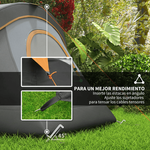 Outsunny Tenda de Campismo para 4-5 Pessoas Impermeável 3000mm+ Anti UV com Bolsa de Transporte e Gancho para Luz 455x230x180 cm Cinza e Preto