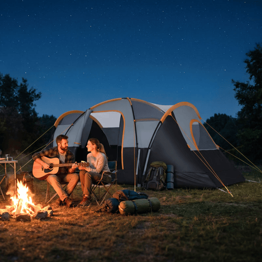 Outsunny Tenda de Campismo para 4-5 Pessoas Impermeável 3000mm+ Anti UV com Bolsa de Transporte e Gancho para Luz 455x230x180 cm Cinza e Preto