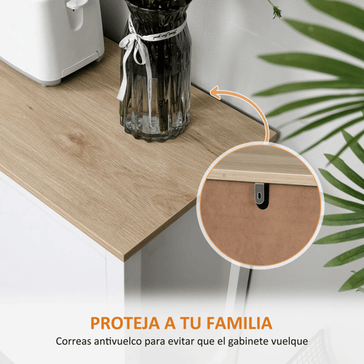 HOMCOM Aparador de Cozinha Moderno com 2 Gavetas 2 Armários com Prateleiras Ajustáveis e Suporte para 9 Garrafas Móvel Auxiliar de Armazenamento para Sala de Jantar 110x35x75 cm Branco e Madeira