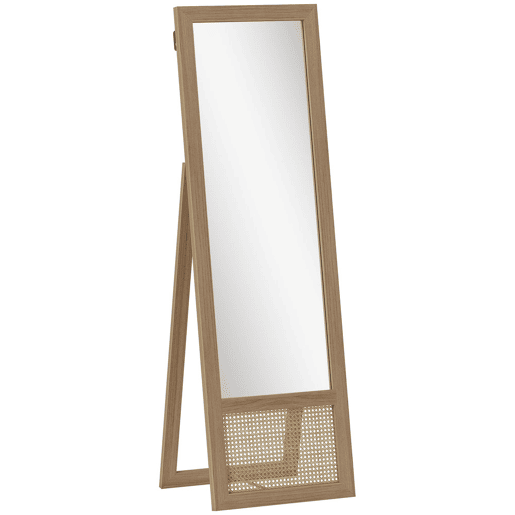 HOMCOM Espelho de Corpo Inteiro 160x50 cm Espelho de Pé ou de Parede com Moldura de Madeira e Suporte para Salão Dormitório Madeira