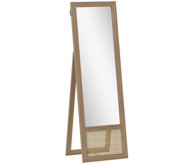 Homcom espejo de cuerpo entero 160x50 cm espejo de pie o de pared con marco de madera y soporte para salón dormitorio natural