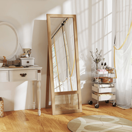 HOMCOM Espelho de Corpo Inteiro 160x50 cm Espelho de Pé ou de Parede com Moldura de Madeira e Suporte para Salão Dormitório Madeira