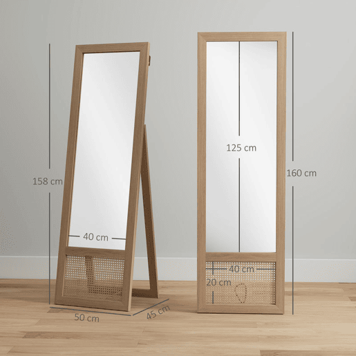 HOMCOM Espelho de Corpo Inteiro 160x50 cm Espelho de Pé ou de Parede com Moldura de Madeira e Suporte para Salão Dormitório Madeira