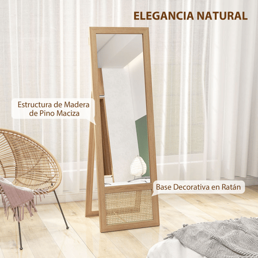 HOMCOM Espelho de Corpo Inteiro 160x50 cm Espelho de Pé ou de Parede com Moldura de Madeira e Suporte para Salão Dormitório Madeira