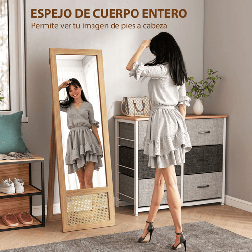 HOMCOM Espelho de Corpo Inteiro 160x50 cm Espelho de Pé ou de Parede com Moldura de Madeira e Suporte para Salão Dormitório Madeira