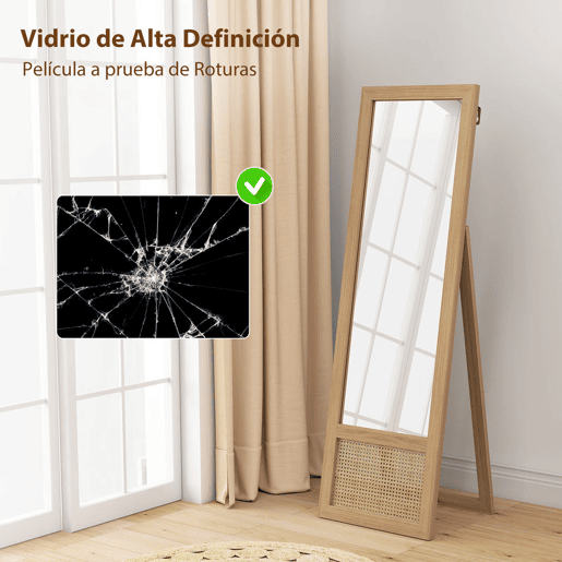 HOMCOM Espelho de Corpo Inteiro 160x50 cm Espelho de Pé ou de Parede com Moldura de Madeira e Suporte para Salão Dormitório Madeira