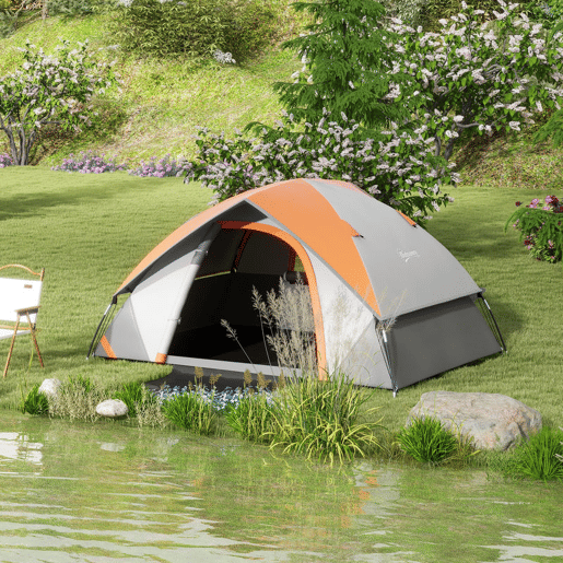 Outsunny Tenda de Campismo para 1-2 Pessoas Tenda de Campismo Dobrável com Janela e Bolsa de Transporte Impermeável 3000 mm 210x150x110 cm Laranja
