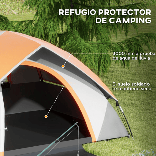 Outsunny Tenda de Campismo para 1-2 Pessoas Tenda de Campismo Dobrável com Janela e Bolsa de Transporte Impermeável 3000 mm 210x150x110 cm Laranja