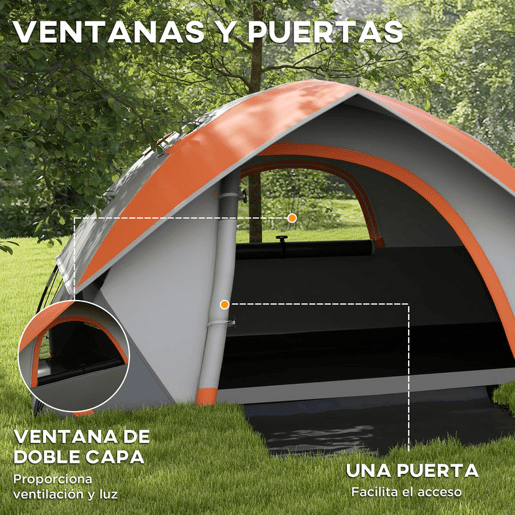 Outsunny Tenda de Campismo para 1-2 Pessoas Tenda de Campismo Dobrável com Janela e Bolsa de Transporte Impermeável 3000 mm 210x150x110 cm Laranja