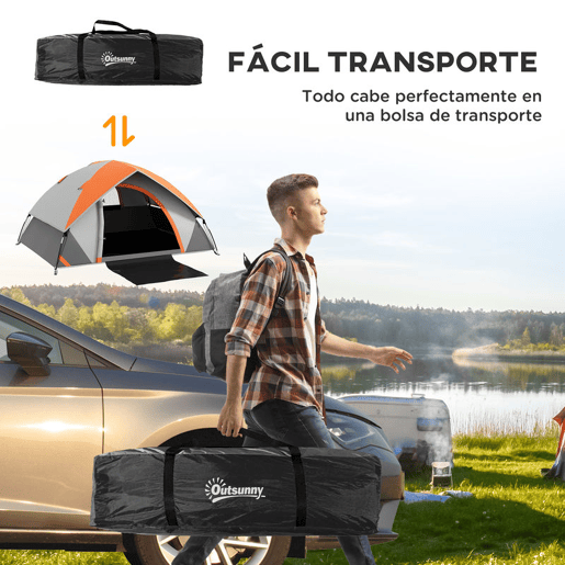 Outsunny Tenda de Campismo para 1-2 Pessoas Tenda de Campismo Dobrável com Janela e Bolsa de Transporte Impermeável 3000 mm 210x150x110 cm Laranja