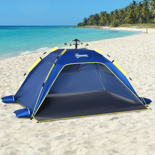 Outsunny Tenda de Praia Dobrável Tenda de Praia Pop-up para 1-2 Pessoas com 2 Portas 2 Janelas e Bolsa de Transporte para Parque Campismo 220x173x120 cm Azul Escuro