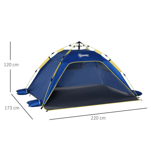 Outsunny Tenda de Praia Dobrável Tenda de Praia Pop-up para 1-2 Pessoas com 2 Portas 2 Janelas e Bolsa de Transporte para Parque Campismo 220x173x120 cm Azul Escuro