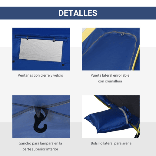 Outsunny Tenda de Praia Dobrável Tenda de Praia Pop-up para 1-2 Pessoas com 2 Portas 2 Janelas e Bolsa de Transporte para Parque Campismo 220x173x120 cm Azul Escuro