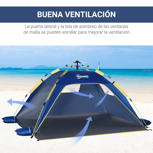Outsunny Tenda de Praia Dobrável Tenda de Praia Pop-up para 1-2 Pessoas com 2 Portas 2 Janelas e Bolsa de Transporte para Parque Campismo 220x173x120 cm Azul Escuro
