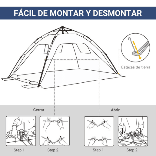 Outsunny Tenda de Praia Dobrável Tenda de Praia Pop-up para 1-2 Pessoas com 2 Portas 2 Janelas e Bolsa de Transporte para Parque Campismo 220x173x120 cm Azul Escuro
