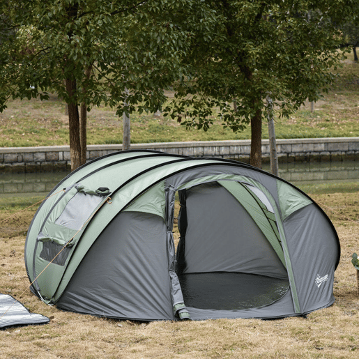 Outsunny Tenda de Campismo Pop-up para 2-3 Pessoas Tenda de Campismo Instantânea com Janelas Bolsos e Bolsa de Transporte Impermeável Anti-UV 263,5x220x123 cm Verde e Cinzento