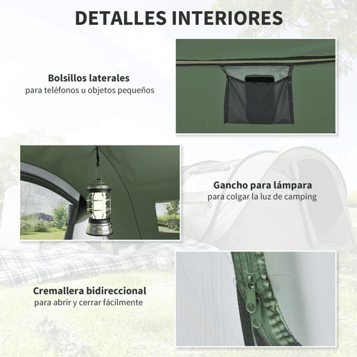 Outsunny Tenda de Campismo Pop-up para 2-3 Pessoas Tenda de Campismo Instantânea com Janelas Bolsos e Bolsa de Transporte Impermeável Anti-UV 263,5x220x123 cm Verde e Cinzento
