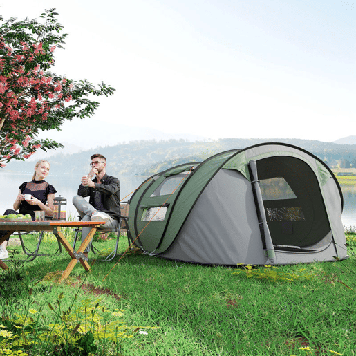 Outsunny Tenda de Campismo Pop-up para 2-3 Pessoas Tenda de Campismo Instantânea com Janelas Bolsos e Bolsa de Transporte Impermeável Anti-UV 263,5x220x123 cm Verde e Cinzento