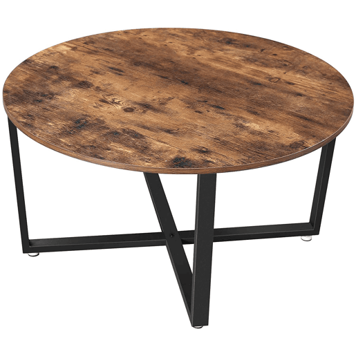 Mesa de centro redonda com diâmetro de 88 cm para sala de estar, estilo industrial, estrutura de metal durável, fácil de montar, para sala de estar, quarto, rústico, marrom 12_0001006