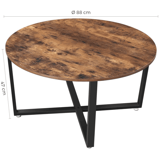 Mesa de centro redonda com diâmetro de 88 cm para sala de estar, estilo industrial, estrutura de metal durável, fácil de montar, para sala de estar, quarto, rústico, marrom 12_0001006