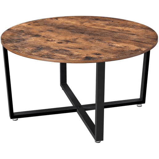 Mesa de centro redonda com diâmetro de 88 cm para sala de estar, estilo industrial, estrutura de metal durável, fácil de montar, para sala de estar, quarto, rústico, marrom 12_0001006