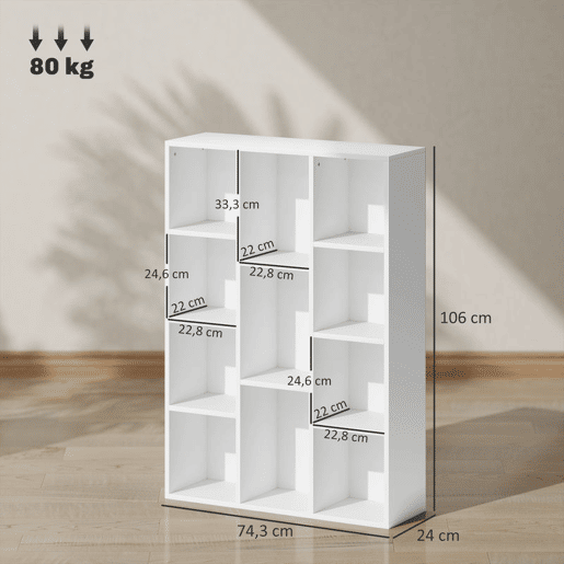 HOMCOM Estante de 3 Níveis Estante para Livros com 11 Compartimentos Desenho Vertical ou Horizontal para Sala de Estar Escritório Dormitório 74,3x24x106 cm Branco HOMCOM Estante de 3 Níveis Estante para Livros com 11 Compartimentos Desenho Vertical ou Horizontal para Sala de Estar Escritório Dormitório 74,3x24x106 cm Branco