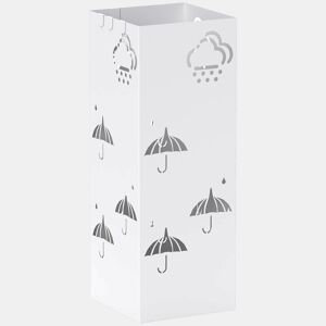 HOMCOM Suporte para Guarda Chuva de Aço Suporte para Guarda Chuva com 4 Ganchos e Bandeja de Gotejamento Amovível Suporte para Guarda Chuva Branco para Entrada Escritório 15,5x15,5x41 cm
