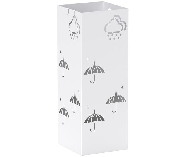 Homcom paragüero de acero soporte de paraguas con 4 ganchos y bandeja de goteo extraíble paragüero blanco para entrada oficina 15,5x15,5x41 cm