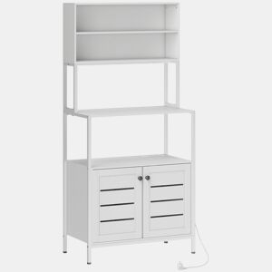 HOMCOM Armário de Cozinha com Tomada de Corrente Suporte para Micro-Ondas Estante de Cozinha com 2 Portas 2 Entradas USB e Compartimentos para Sala de Jantar Sala 80x42x171 cm Branco