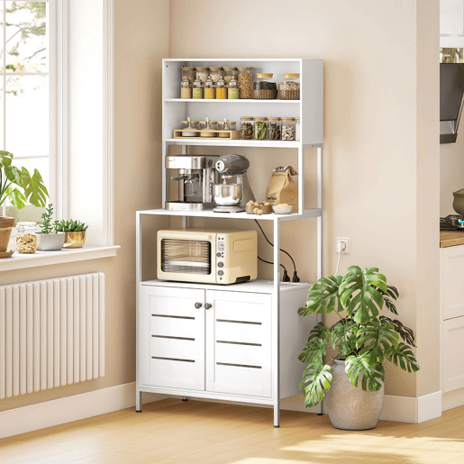 HOMCOM Armário de Cozinha com Tomada de Corrente Suporte para Micro-Ondas Estante de Cozinha com 2 Portas 2 Entradas USB e Compartimentos para Sala de Jantar Sala 80x42x171 cm Branco