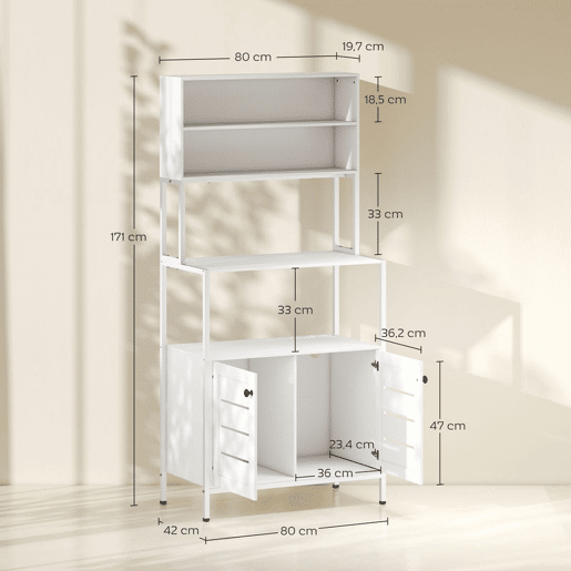 HOMCOM Armário de Cozinha com Tomada de Corrente Suporte para Micro-Ondas Estante de Cozinha com 2 Portas 2 Entradas USB e Compartimentos para Sala de Jantar Sala 80x42x171 cm Branco
