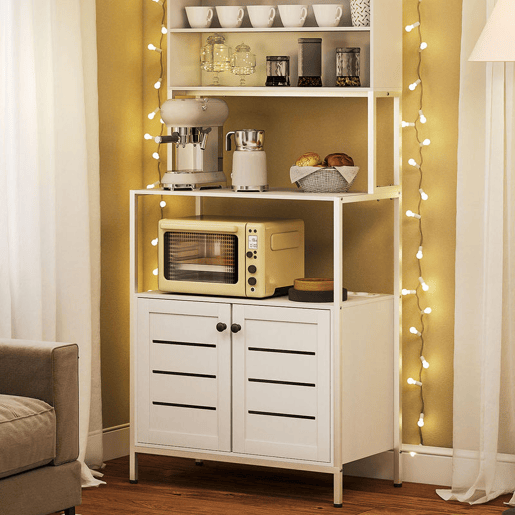 HOMCOM Armário de Cozinha com Tomada de Corrente Suporte para Micro-Ondas Estante de Cozinha com 2 Portas 2 Entradas USB e Compartimentos para Sala de Jantar Sala 80x42x171 cm Branco