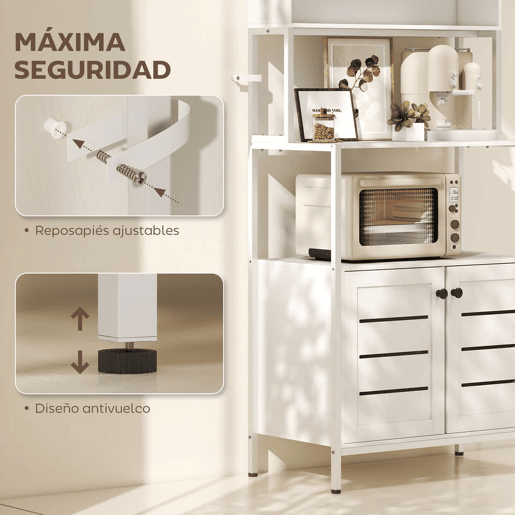 HOMCOM Armário de Cozinha com Tomada de Corrente Suporte para Micro-Ondas Estante de Cozinha com 2 Portas 2 Entradas USB e Compartimentos para Sala de Jantar Sala 80x42x171 cm Branco