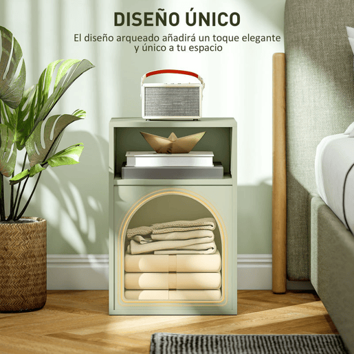 HOMCOM Mesa de Cabeceira Moderna Mesa de Cabeceira Estreita com 2 Compartimentos Abertos Desenho em Forma de Arco Mesa Auxiliar para Sala de Estar Quarto 40x30x60 cm Verde