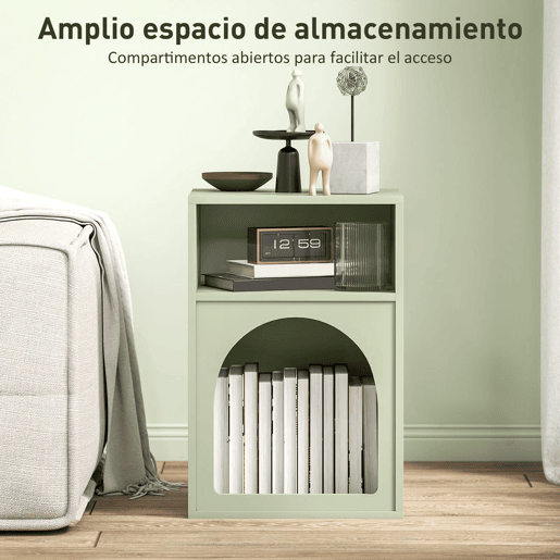 HOMCOM Mesa de Cabeceira Moderna Mesa de Cabeceira Estreita com 2 Compartimentos Abertos Desenho em Forma de Arco Mesa Auxiliar para Sala de Estar Quarto 40x30x60 cm Verde