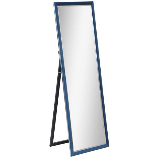 HOMCOM Espelho de Pé 50x150 cm Espelho de Corpo Inteiro com Estrutura em Veludo e Suporte para Sala de Estar Dormitório Azul