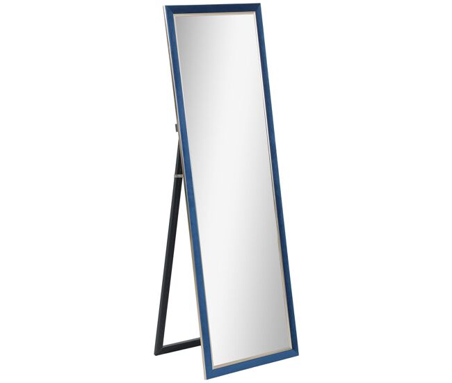 Homcom espejo de cuerpo entero 150x50 cm espejo de pie o de pared con marco en terciopelo y soporte para salón dormitorio azul