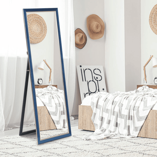 HOMCOM Espelho de Pé 50x150 cm Espelho de Corpo Inteiro com Estrutura em Veludo e Suporte para Sala de Estar Dormitório Azul