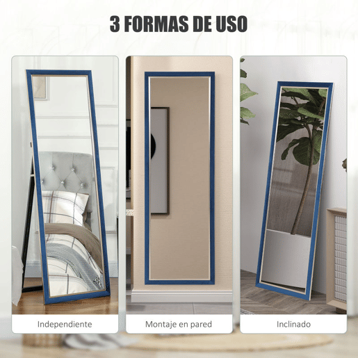 HOMCOM Espelho de Pé 50x150 cm Espelho de Corpo Inteiro com Estrutura em Veludo e Suporte para Sala de Estar Dormitório Azul