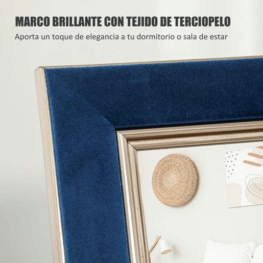 HOMCOM Espelho de Pé 50x150 cm Espelho de Corpo Inteiro com Estrutura em Veludo e Suporte para Sala de Estar Dormitório Azul