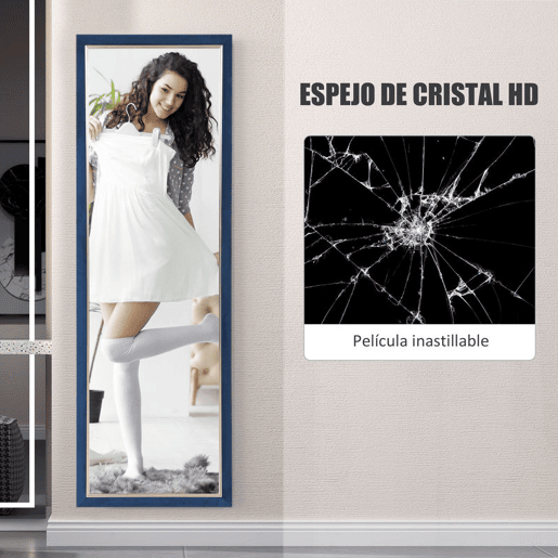 HOMCOM Espelho de Pé 50x150 cm Espelho de Corpo Inteiro com Estrutura em Veludo e Suporte para Sala de Estar Dormitório Azul