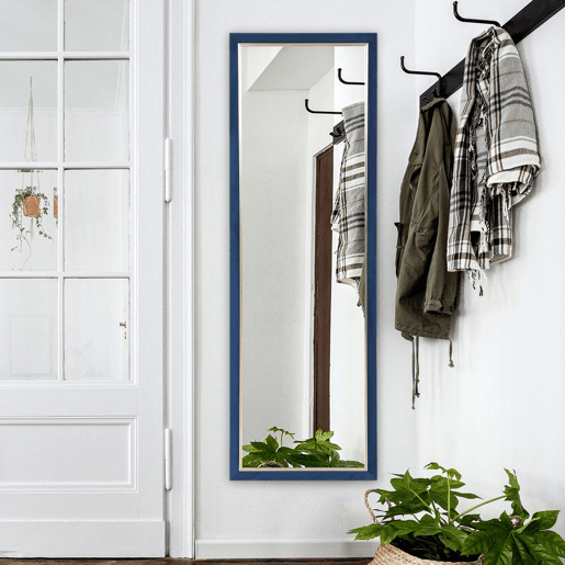 HOMCOM Espelho de Pé 50x150 cm Espelho de Corpo Inteiro com Estrutura em Veludo e Suporte para Sala de Estar Dormitório Azul