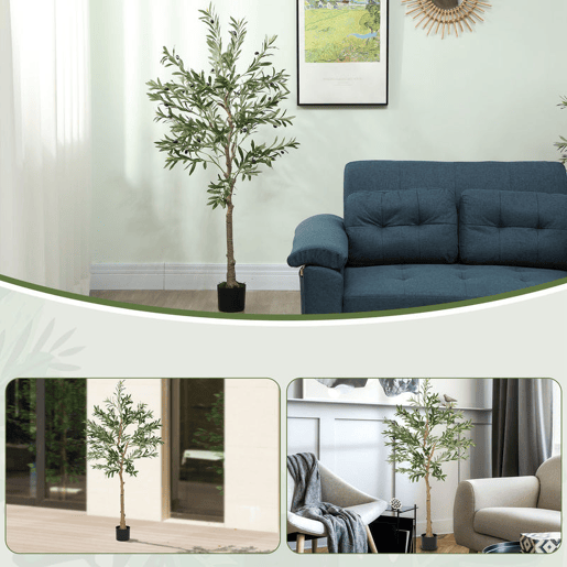 HOMCOM Oliveira Artificial 150 cm Planta Artificial Decorativa Grande Árvore Artificial de Interior com 32 Azeitonas Decoração para Lar Escritório Varanda Quarto Verde