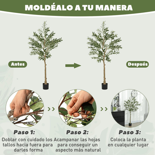 HOMCOM Oliveira Artificial 150 cm Planta Artificial Decorativa Grande Árvore Artificial de Interior com 32 Azeitonas Decoração para Lar Escritório Varanda Quarto Verde