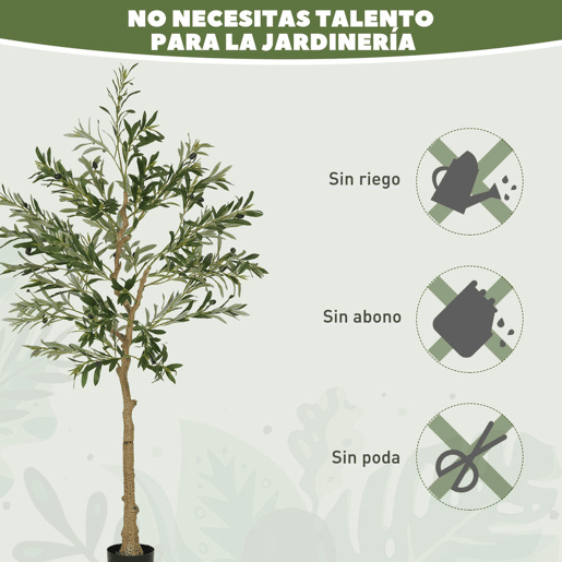 HOMCOM Oliveira Artificial 150 cm Planta Artificial Decorativa Grande Árvore Artificial de Interior com 32 Azeitonas Decoração para Lar Escritório Varanda Quarto Verde