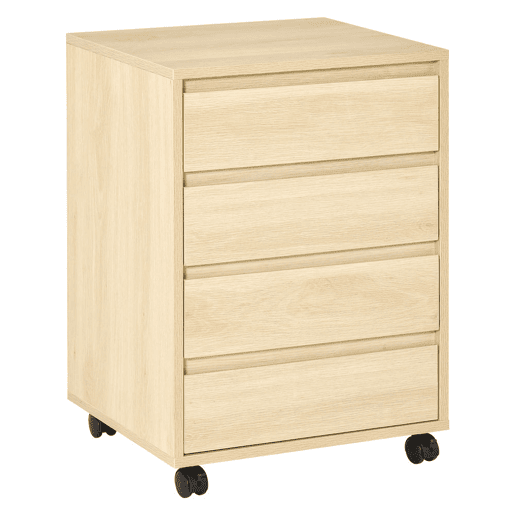 HOMCOM Bloco de Gavetas de Escritório com 4 Gavetas Bloco de Gavetas para Secretária com Rodas Arquivador Móvel para Estudo 46x40x65 cm Madeira